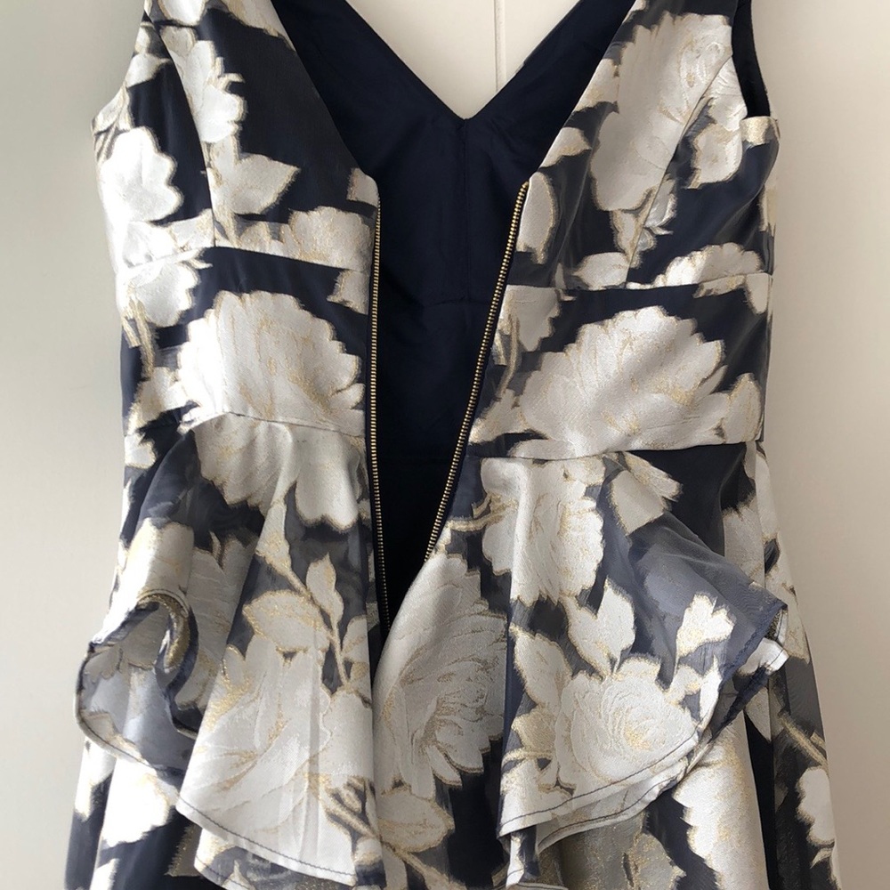 Nicole Miller BLUE/GOLD Floral Cocktail Dress 2 - Picture 4 of 5
